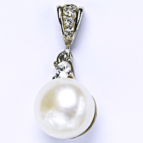 Stříbrný přívěšek, přírodní říční perla bílá 12 mm, P 1286/2