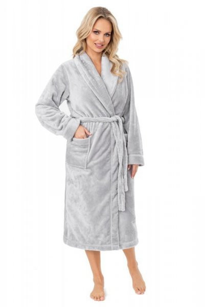 Długi, zimowy szlafrok damski - 103 szary XS/S