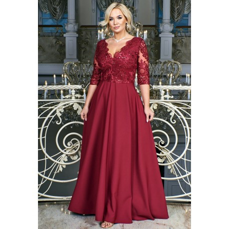 Bordo společenské šaty s 3/4 rukávem CRYSTAL, Velikost 44, Barva Bordó BOSCA FASHION 0030017