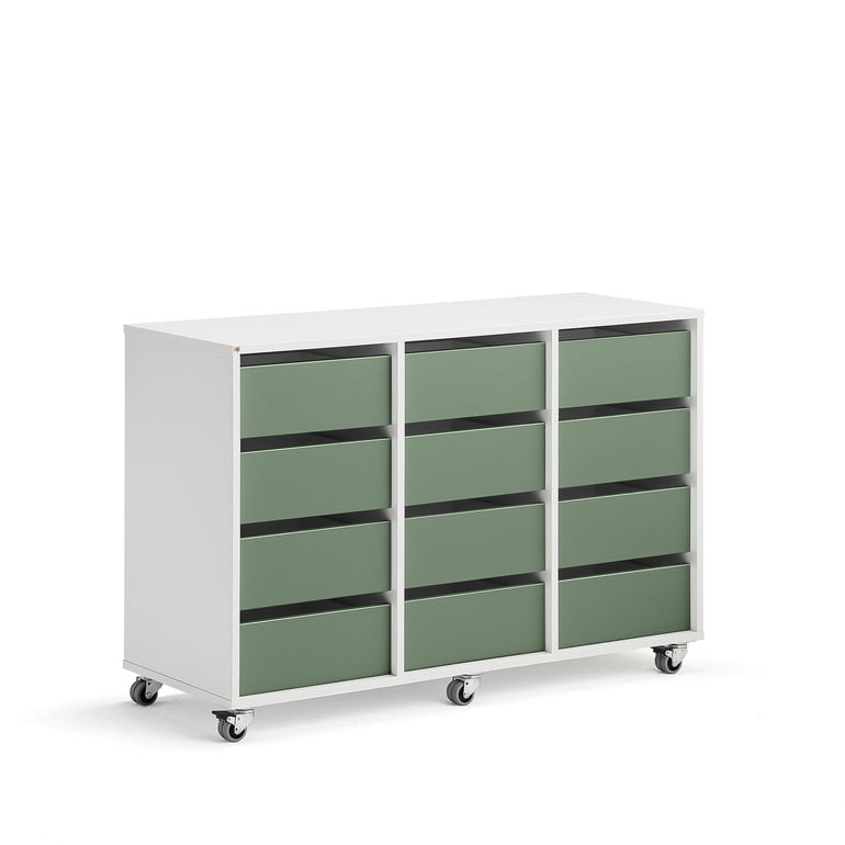 Skříňka CASPER, 12 zásuvek, bílá, tmavě zelená