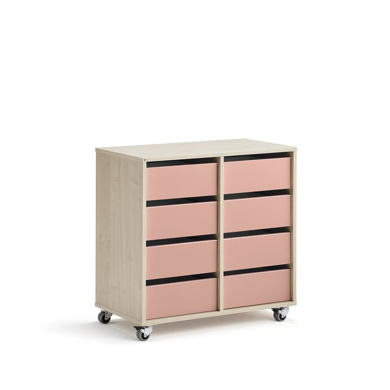 Skříňka CASPER, 8 zásuvek, bříza, tmavě růžová