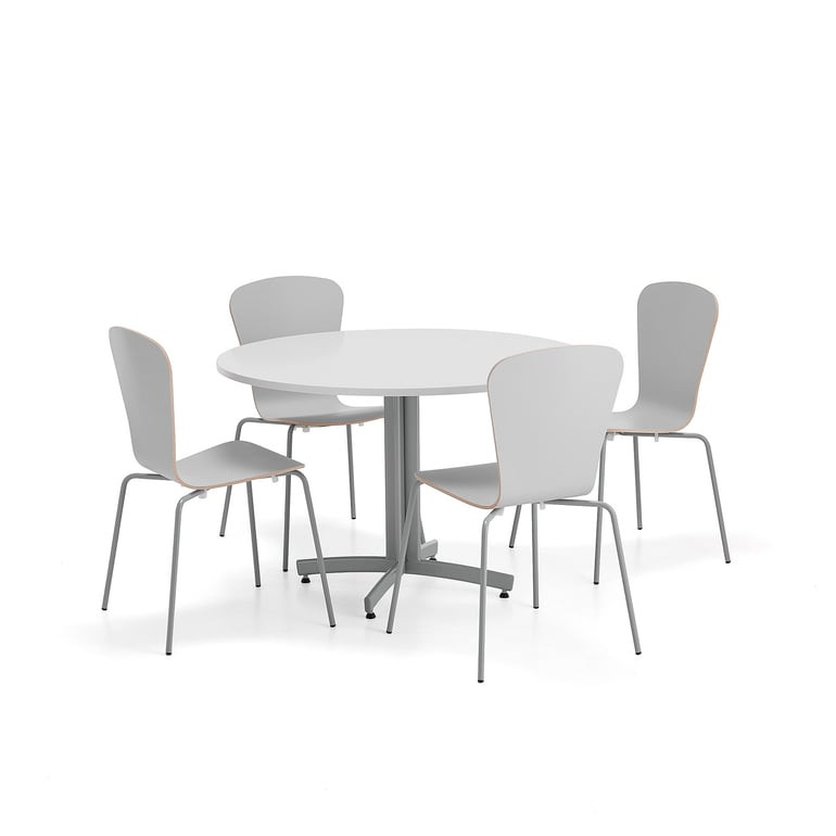 Sestava nábytku SANNA + MILLA PLUS, 1 stůl, 4 židle, stříbrná/světle šedá