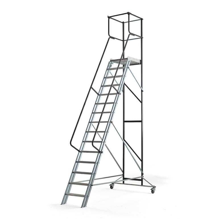 Pojízdný plošinový žebřík ALOFT, 15 příček, výška 3000 mm