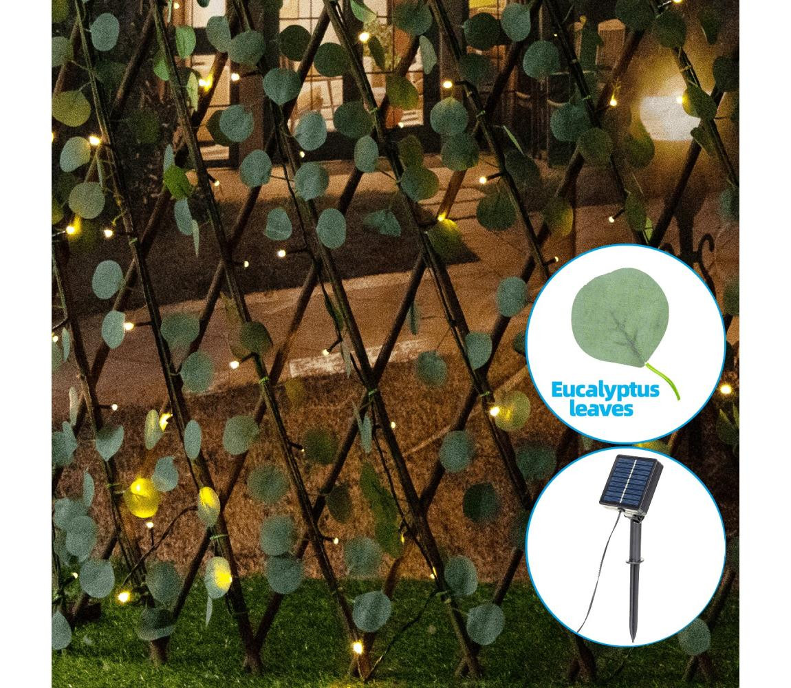 B.V.  - LED Solární řetěz 148xLED/2x1,2m IP65 teplá bílá eukalyptus
