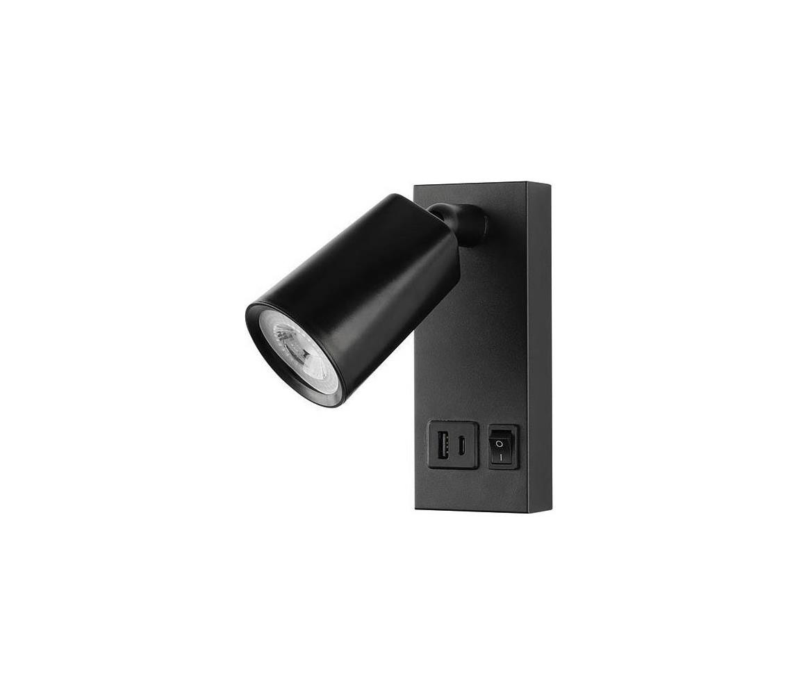 Eurolamp LED Nástěnné bodové svítidlo s USB LED/5W/230V černá