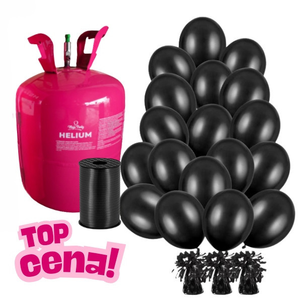 Helium - 30  balónků černých 23 cm - 3 těžítka