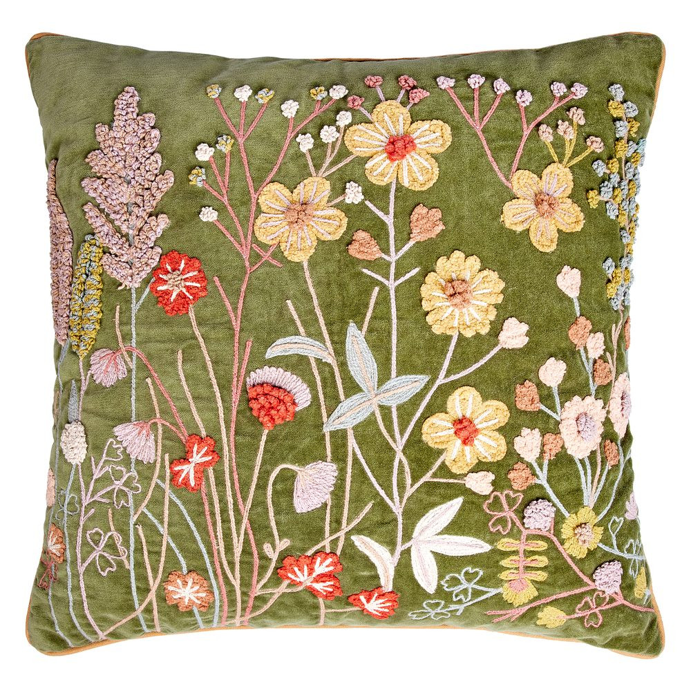BOHEMIAN Polštář květiny 50 x 50 cm - zelená
