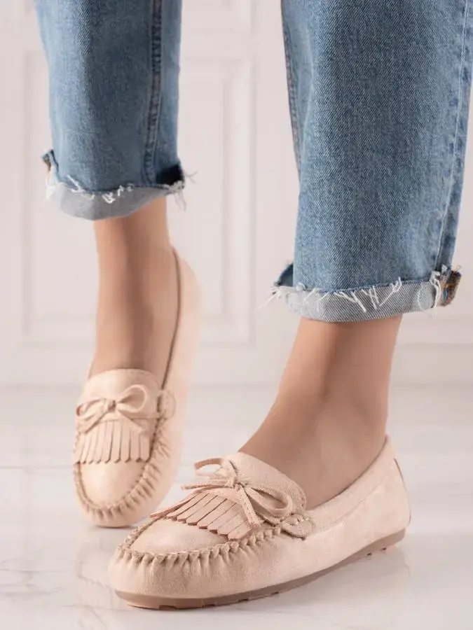 Trendy dámské béžové mokasíny bez podpatku