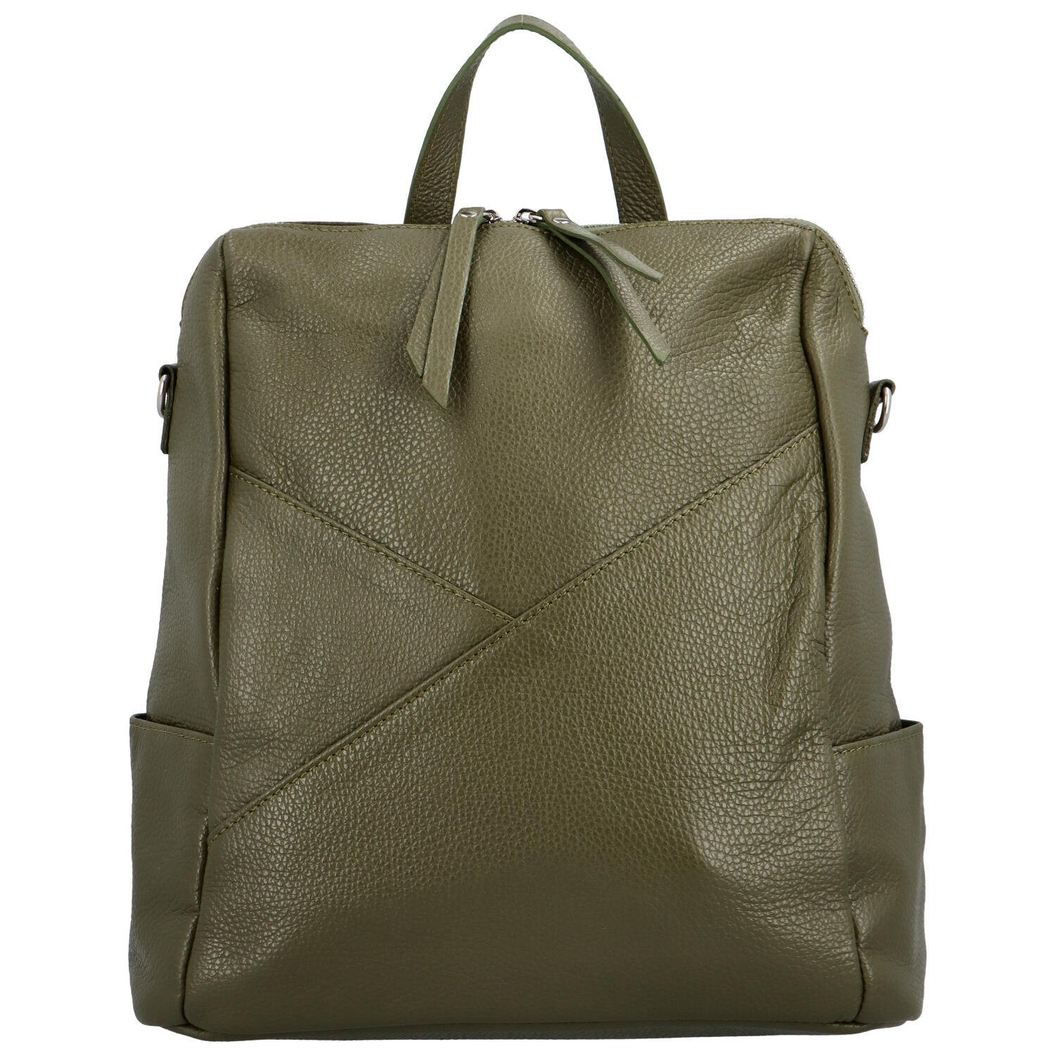Dámský kožený batoh khaki - Delami Rossan Khaki