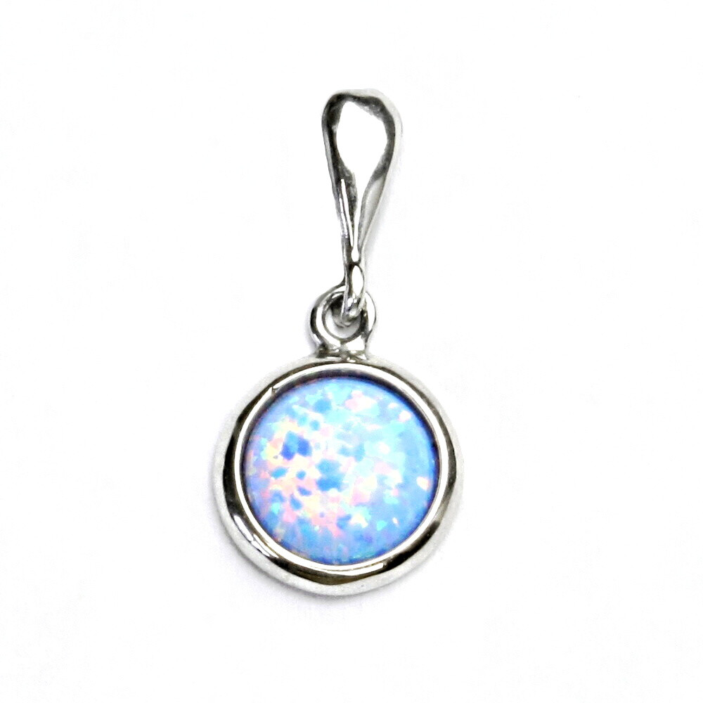 Sříbrný přívěsek, syntetický světle modrý opál 8 mm, přívěšek ze stříbra, P 1503