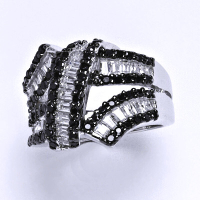 Stříbrný prsten s čirými a černými zirkony,prsten ze stříbra,váha 9,46 g