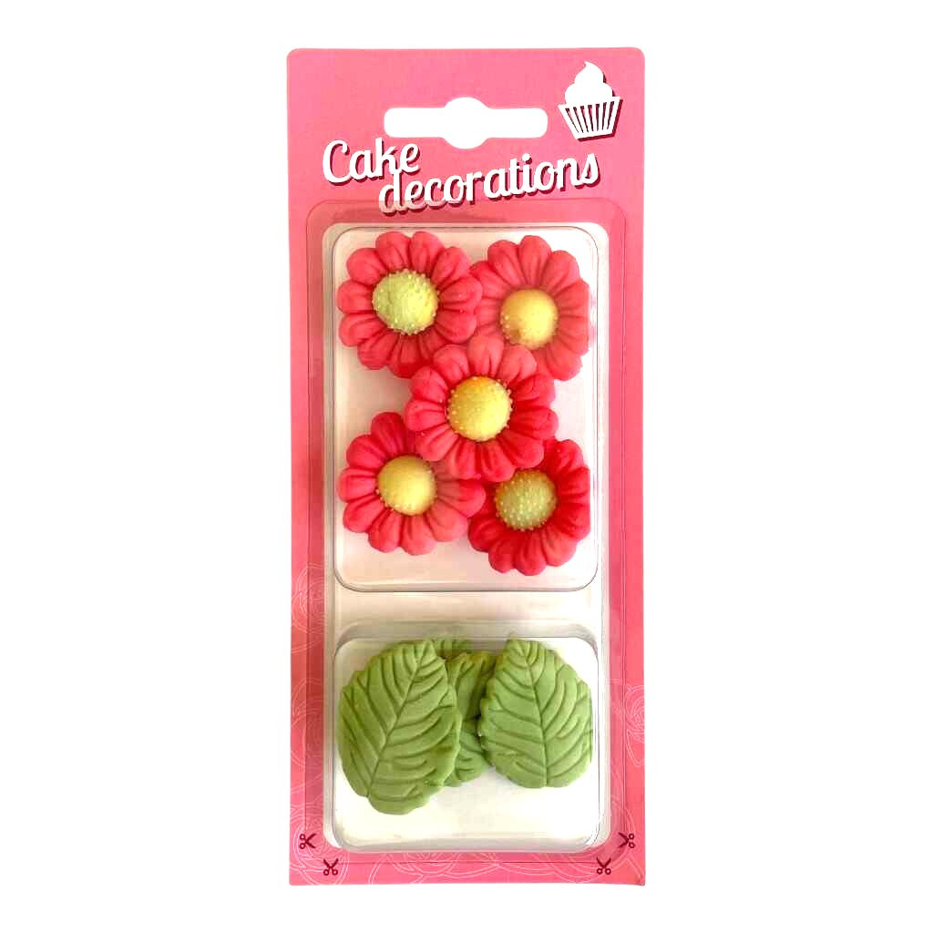 Cukrová dekorace Listy a červené květy