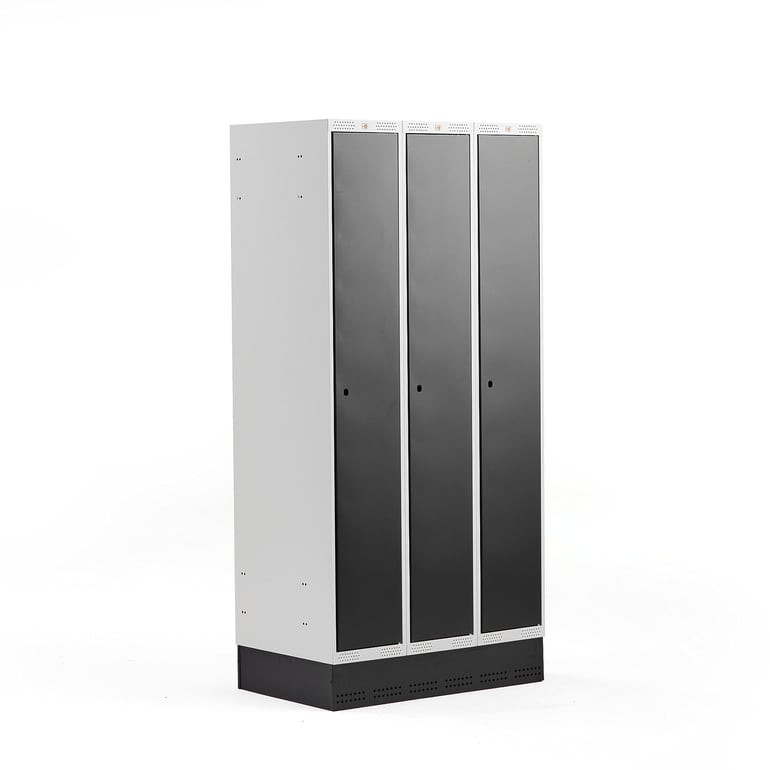 Šatní skříňka CLASSIC, se soklem, 3 sekce, 1890x900x550 mm, černé dveře