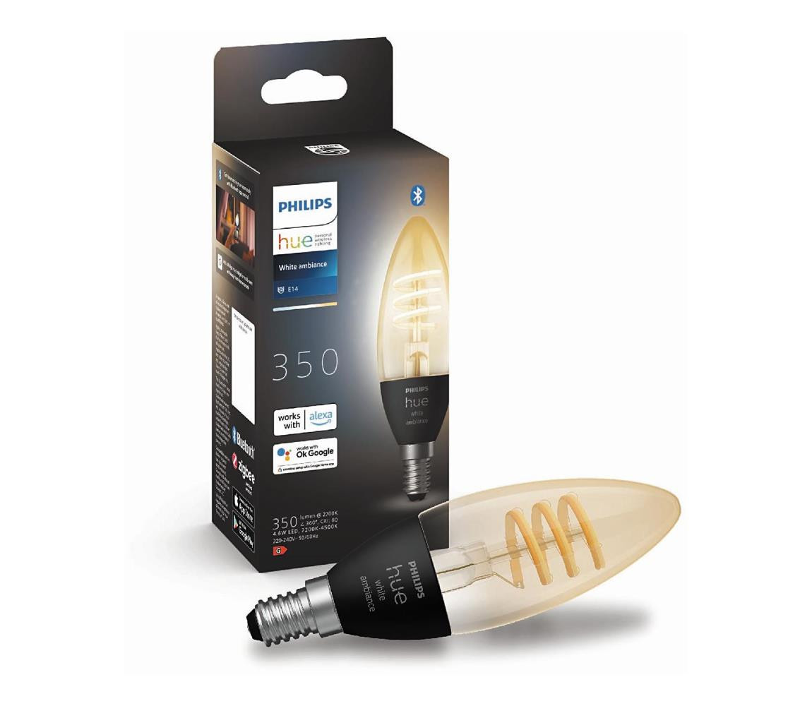 Philips Hue White Ambiance 4.6W 550 Filament svíčka E14