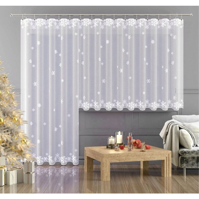 Záclona žakárová nebo balkonový komplet, Winter, metráž, bílá 250 cm