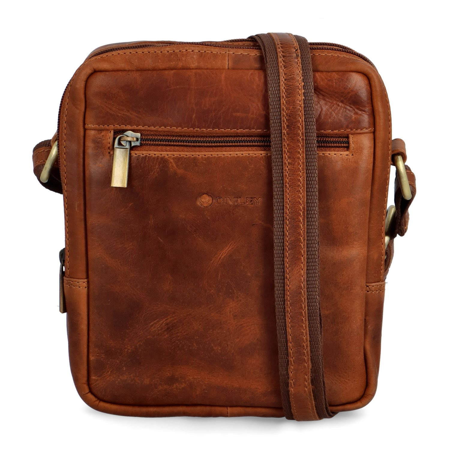 Pánská kožená crossbody/taška koňaková hladká - Diviley Jacob koňak