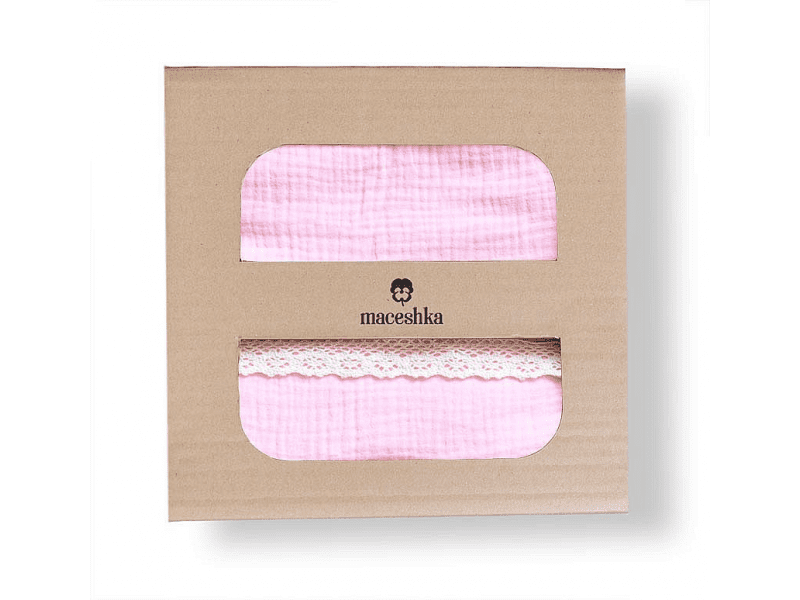 Maceshka Mušelínové povlečení Nature s ozdobným okrajem, rose-krajka