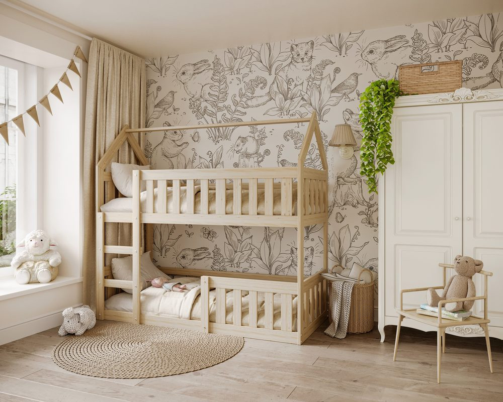 AJK - meble Dětská dvoupatrová postel Domek Mini 80x190 cm s rošty zdarma