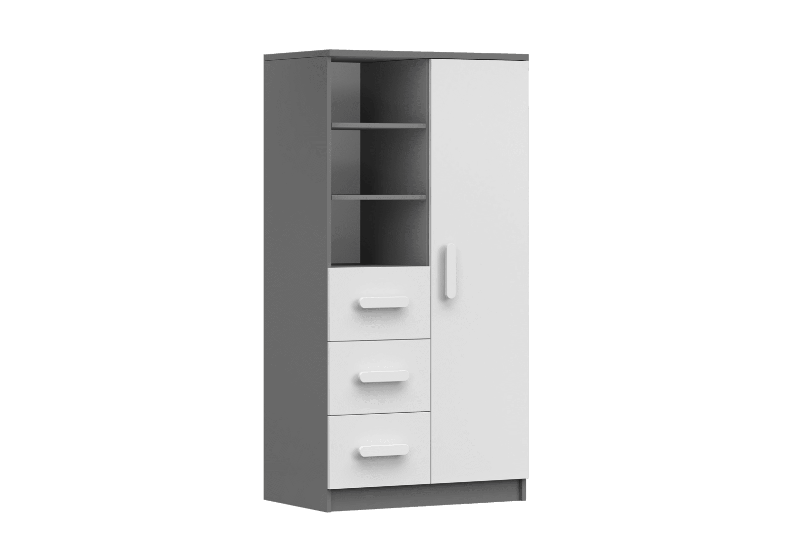IDZ Knihovna SMYK II 3S1D 05, 80 cm Bílá + Grafit / Barevné úchytky Barva: Bílá