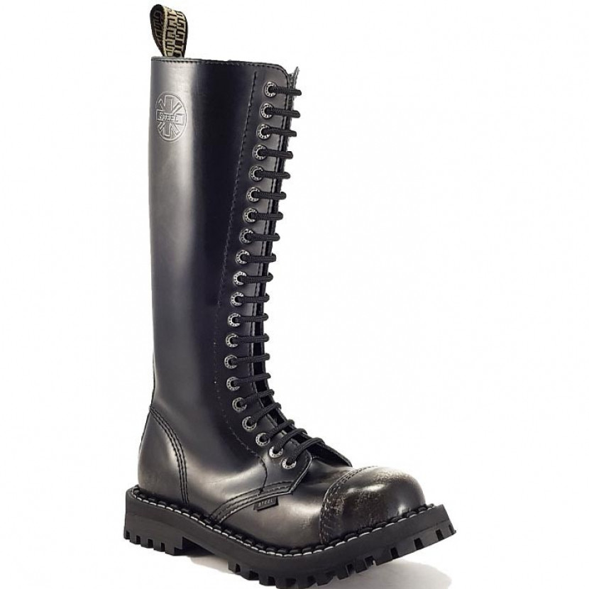 Boty Steel 20-dírkové - černé stírané, 40