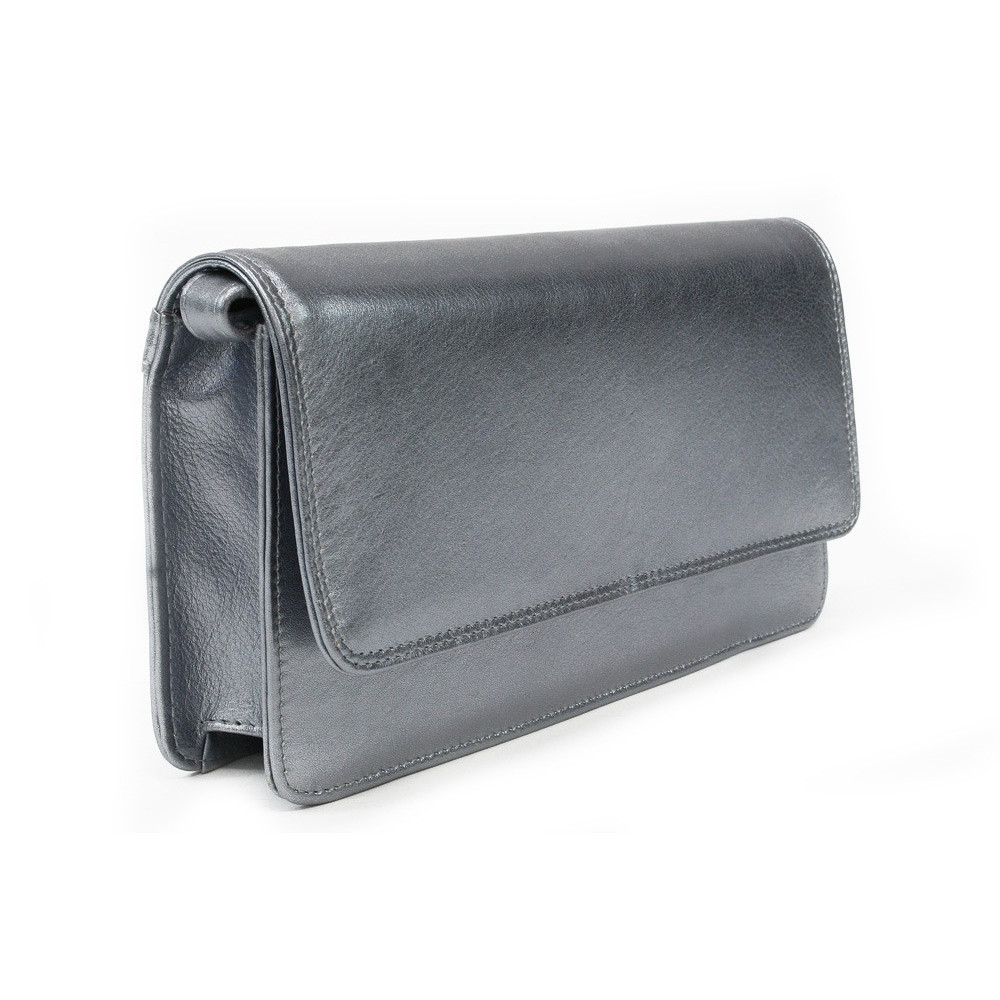 Kožené psaníčko s popruhem Arwel 4071 - tmavě stříbrné