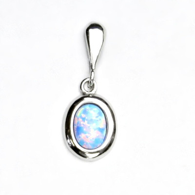 Stříbrný přívěsek, světle modrý syntetický opál, přívěsek s opálem, P 1354
