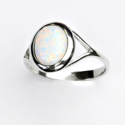 Stříbrný prstýnek, syntetický bílý opál, prstýnek s opálem, T 1453