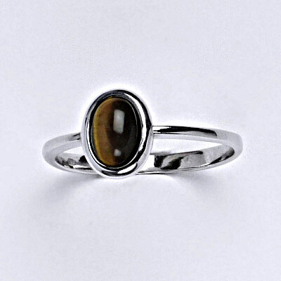 Stříbrný prsten s přírodním kamenem tygří oko 7 x 5 mm, T 1354