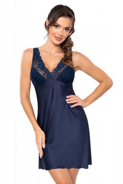 Koszulka satynowa z koronką - Mari granatowa 36/S