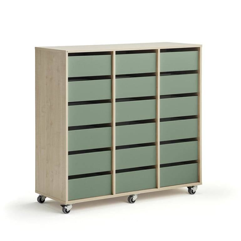 Skříňka CASPER, 18 zásuvek, bříza, tmavě zelená