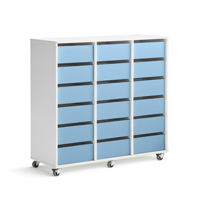 Skříňka CASPER, 18 zásuvek, bílá, blankytně modrá