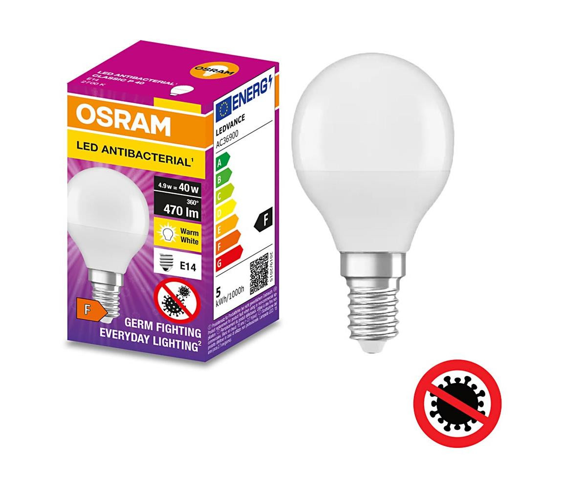 Osram LED Antibakteriální žárovka P40 E14/4,9W/230V 2700K - Osram