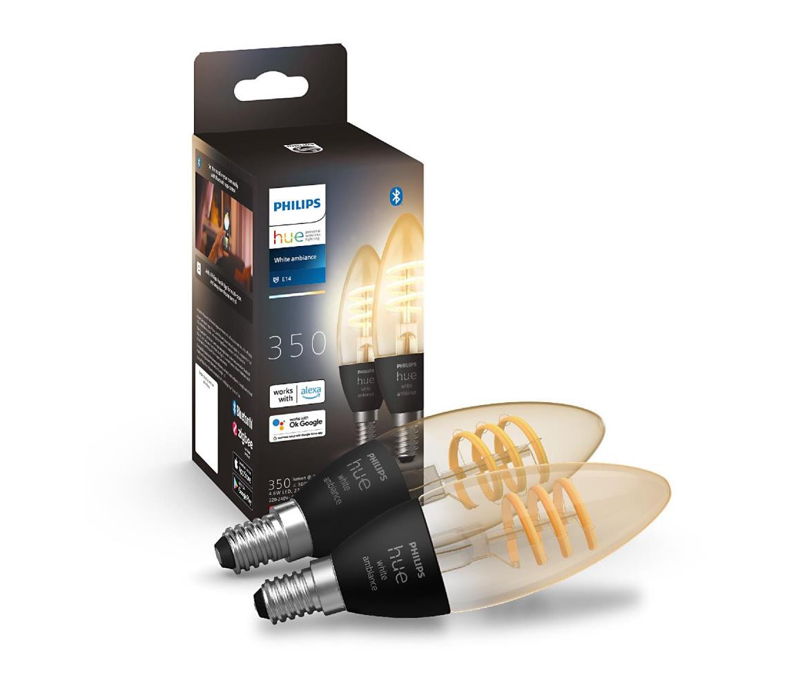 Philips Hue White Ambiance 4.6W 550 Filament svíčka E14 2ks