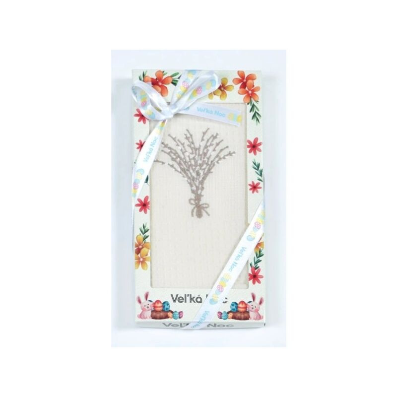 Bavlněná utěrka Darkové balení, Velikonoční rozkvetlé kočičky, 50 x 70 cm
