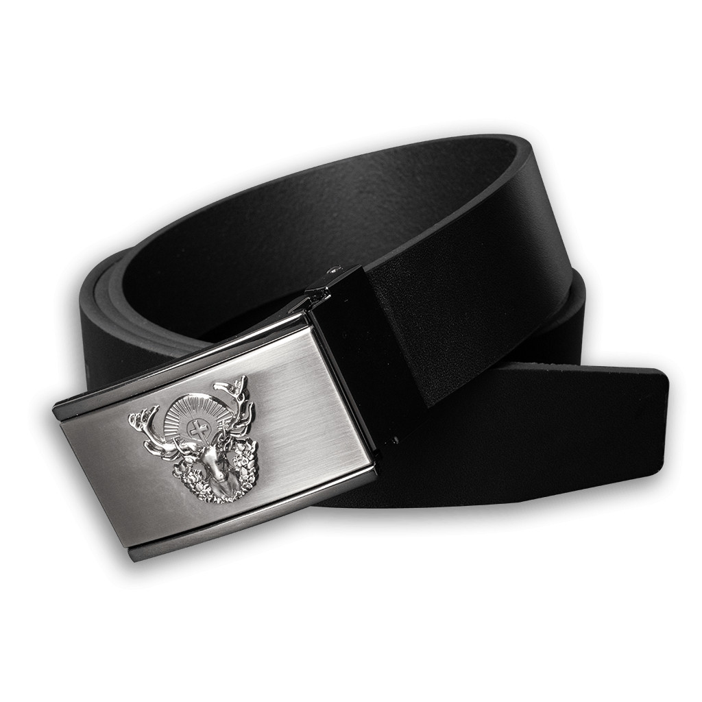 Opasek kožený myslivecký Jelen Hubert Patina 3,5 cm - černý, 100