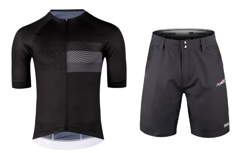 Force SWAY černý cyklodres - kr. rukáv + Force BLADE MTB černé cyklokraťasy