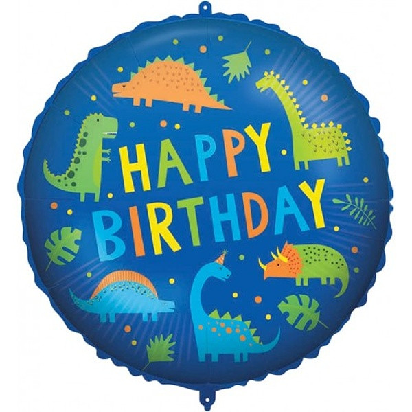 Balónek fóliový Happy Birthday Dino modrý 46 cm