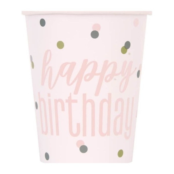 KELÍMKY papírové Happy Birthday Rose Gold puntíky 8ks