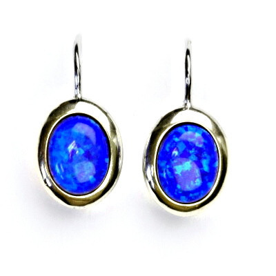 Stříbrné náušnice, tm. modrý syntetický opál, náušnice s opálem, NK 1515