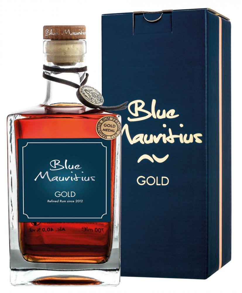 Potisk lahví: Blue Mauritius Gold 0,7l 40% GB