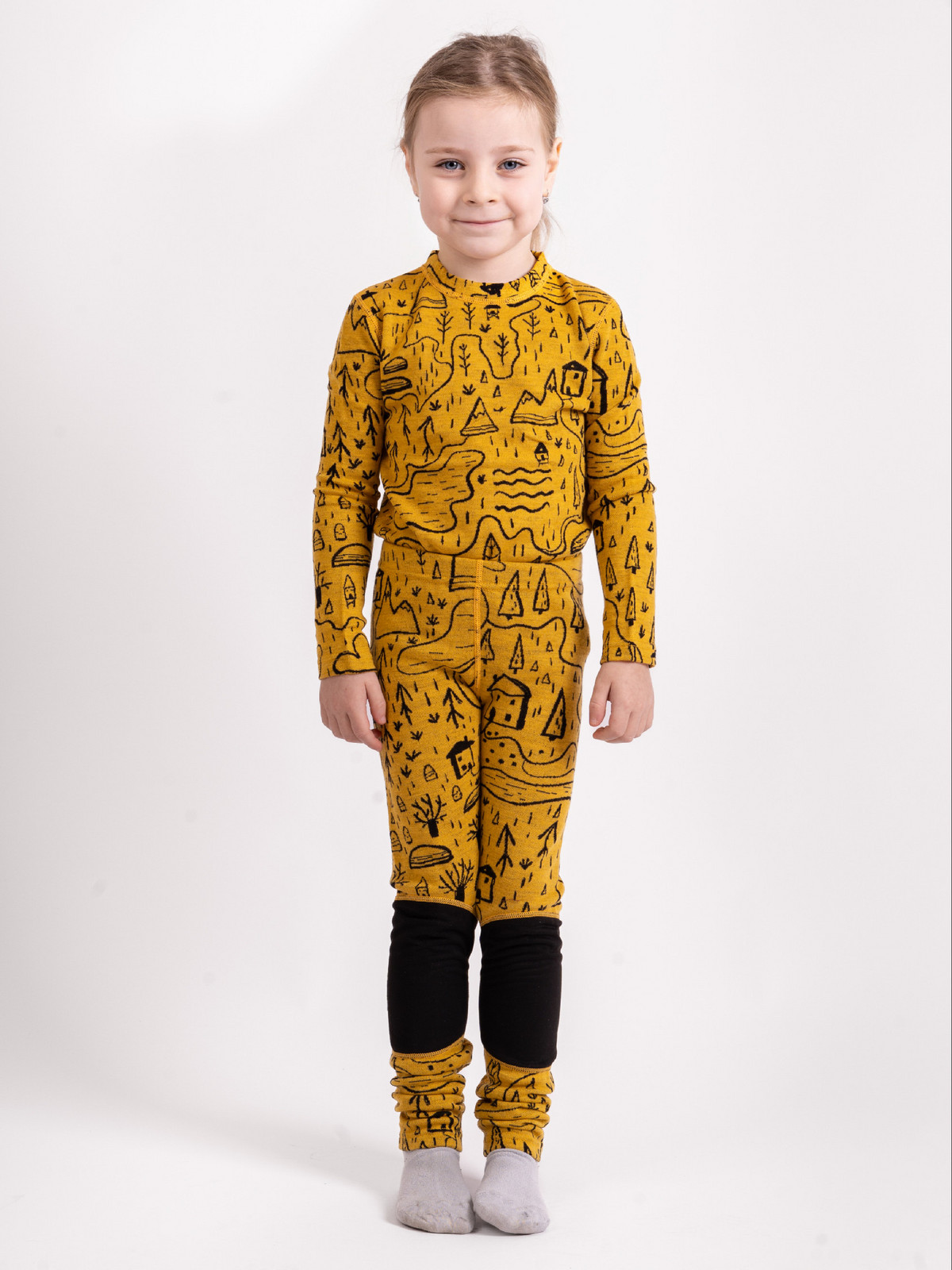 Unuo Unuo, Dětské merino legíny Nature, Hořčicová, Město Velikost: 110/116 8596227125975