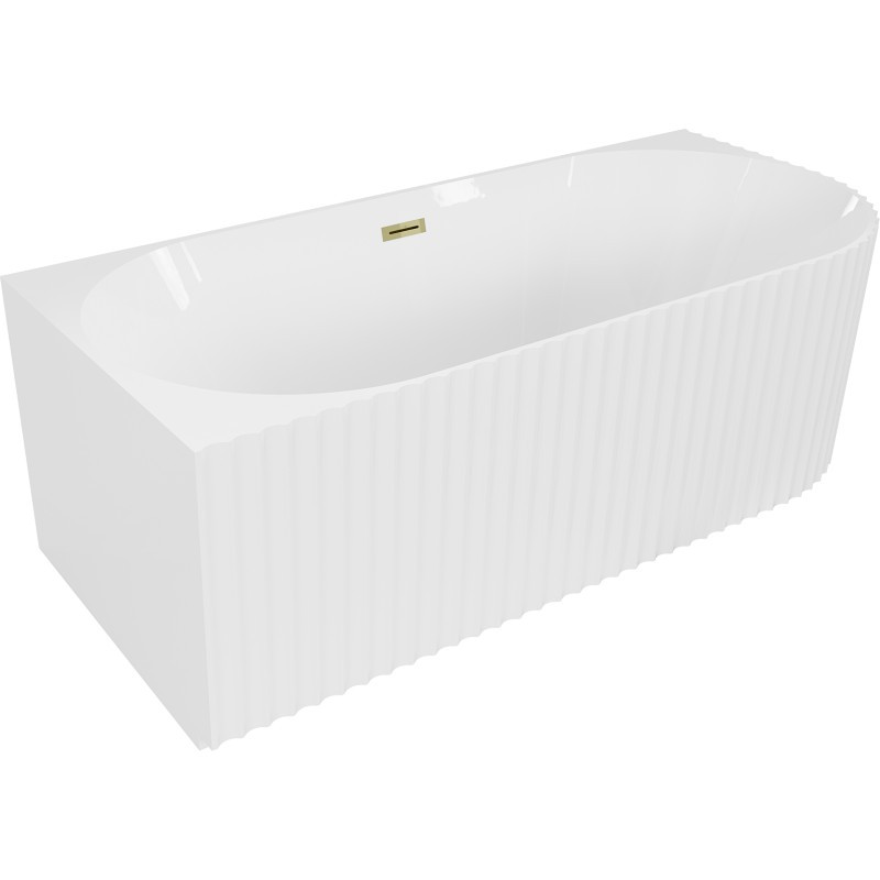 MEXEN/S Gia volně stojící rohová vana reliéf levá 170 x 80 cm, bílá lesk, sifon a přepad zlatá 52701708000L-50