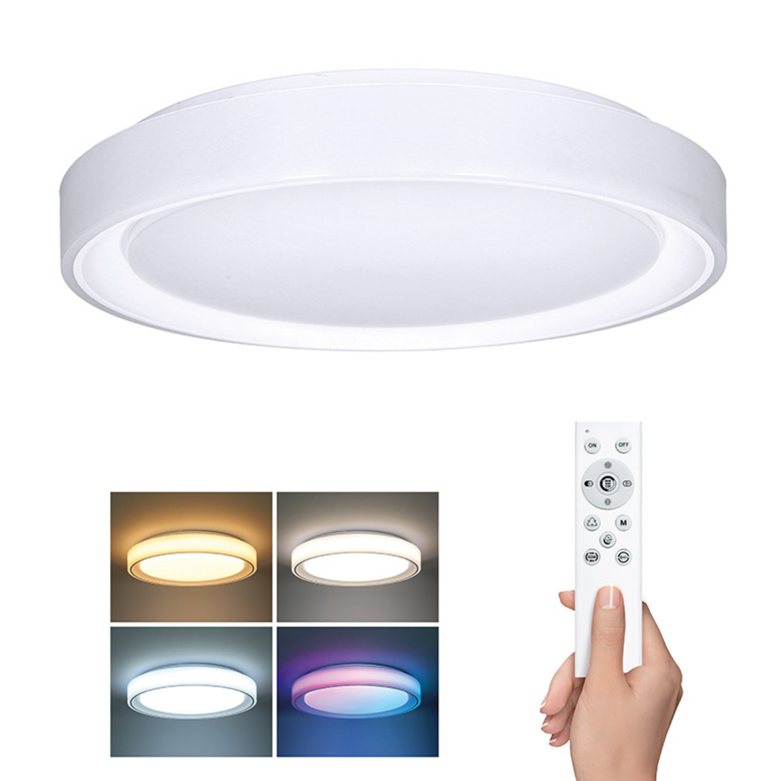 Solight LED osvětlení s dálkovým ovladačem Floco, 30W + 6W RGB, 2100lm, 40cm, změna chromatičnosti, stmívatelné WO8015