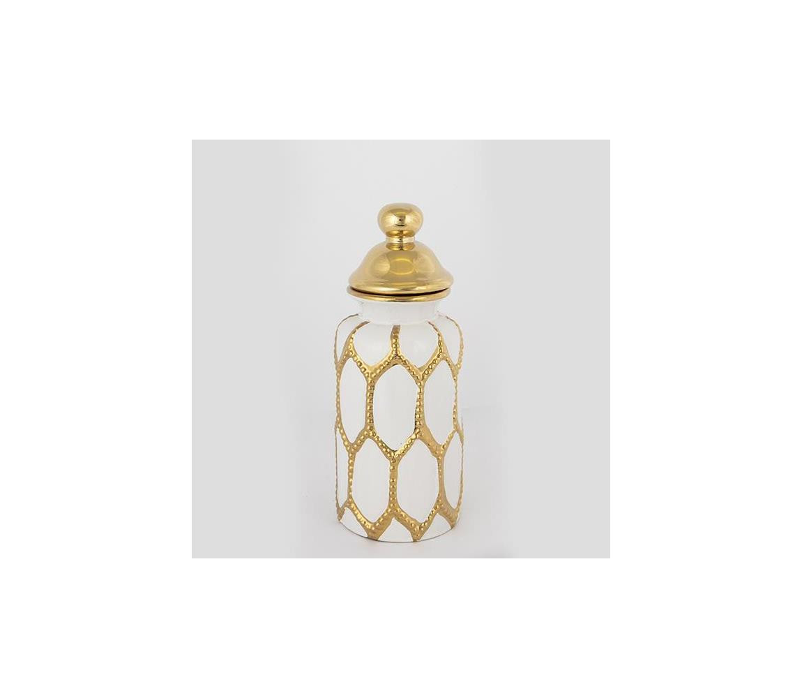 Eurolamp Keramická váza 31x12,5 cm zlatá/bílá