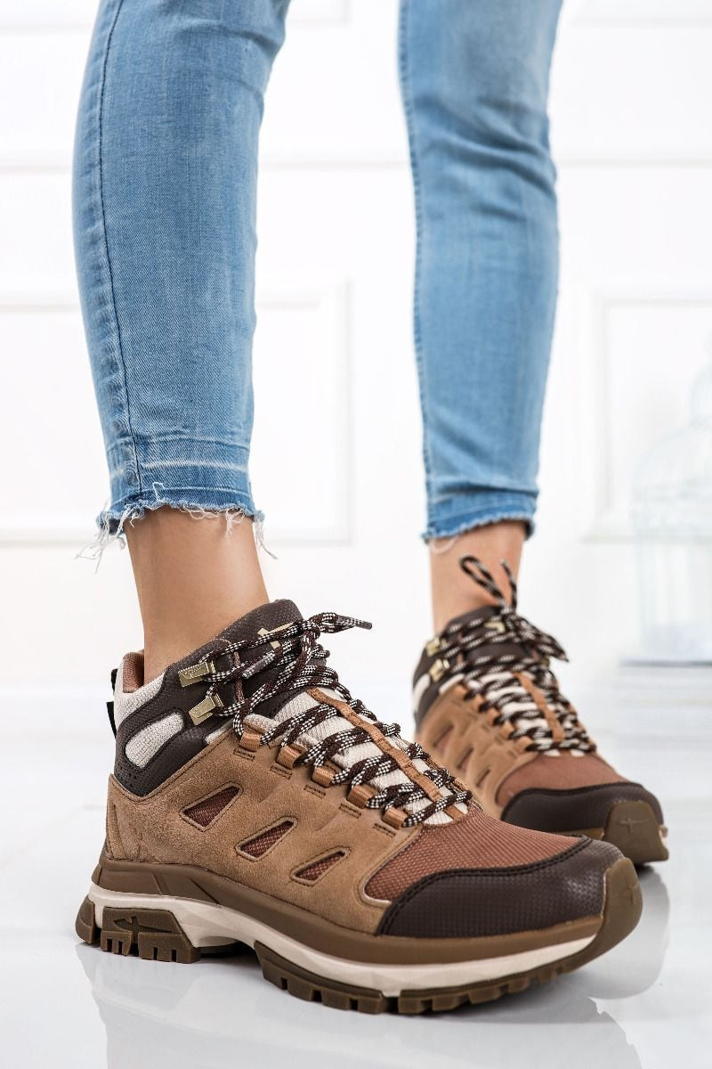 Hnědo-béžové kotníkové trekingové boty 1-25208