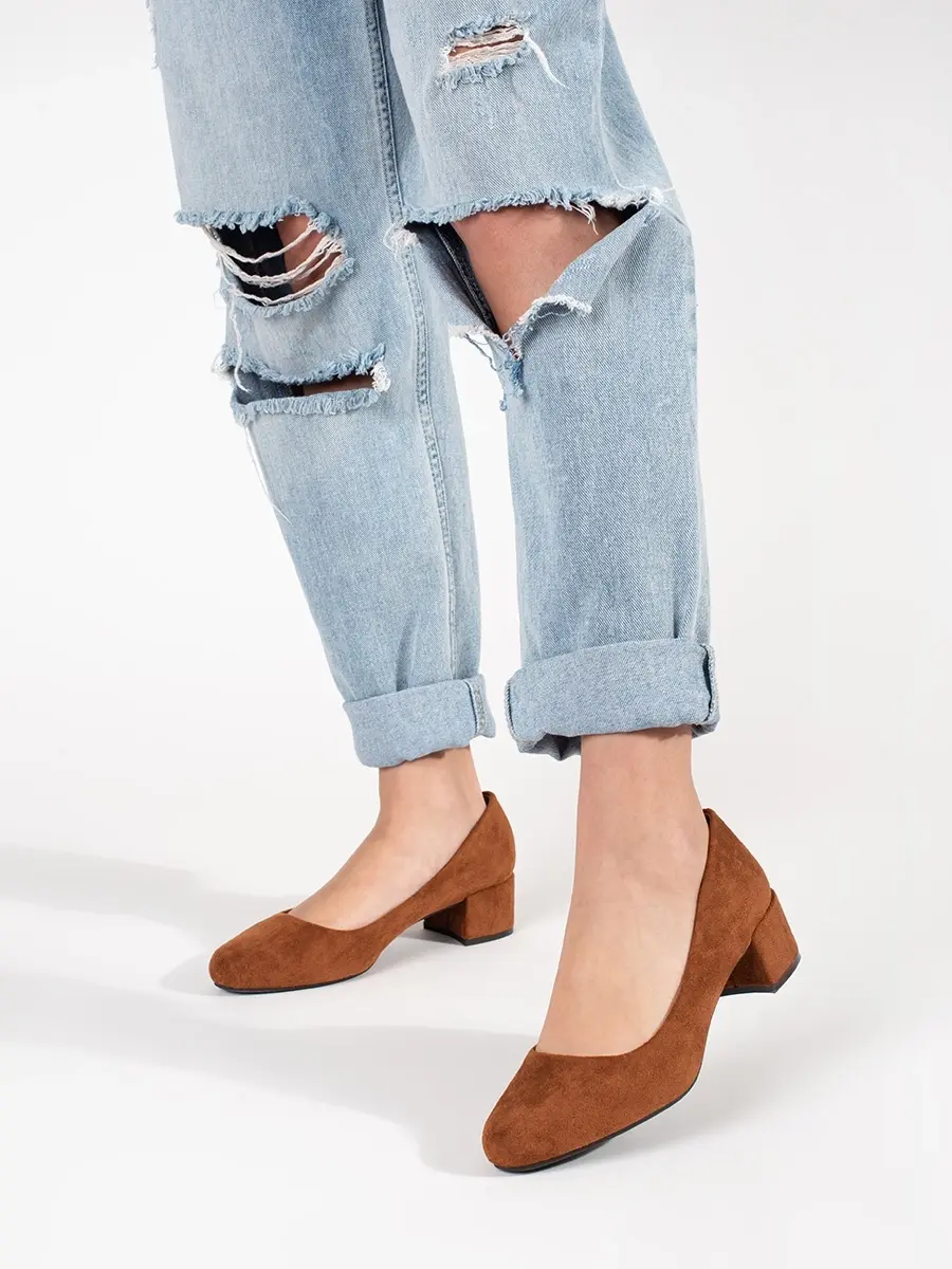 Luxusní lodičky světle hnědé dámské na širokém podpatku