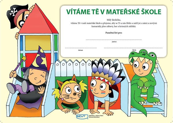 SEVT Vítáme Tě v mateřské škole - pamětní list