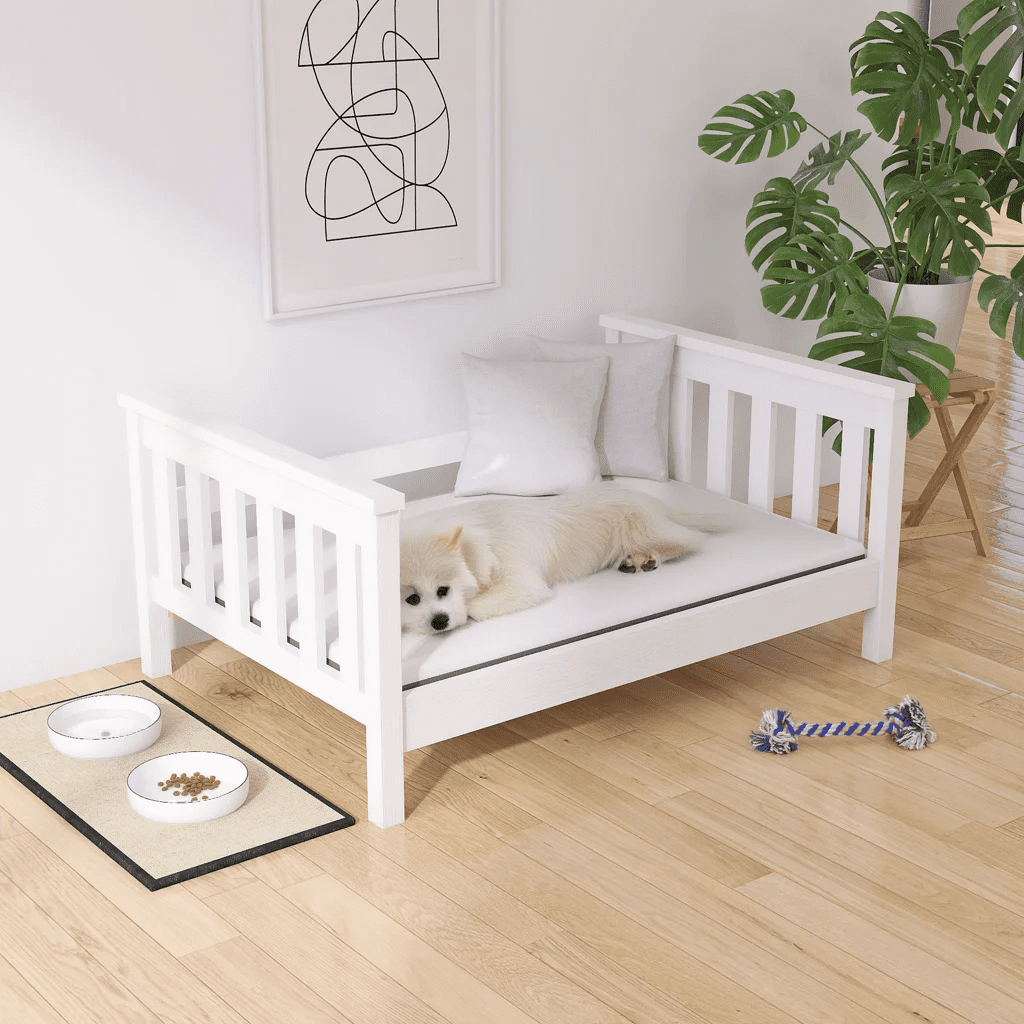 GRZ Dřevěný pelíšek (postel) pro psa FIFI 120x80 cm - masiv Borovice, Bílá