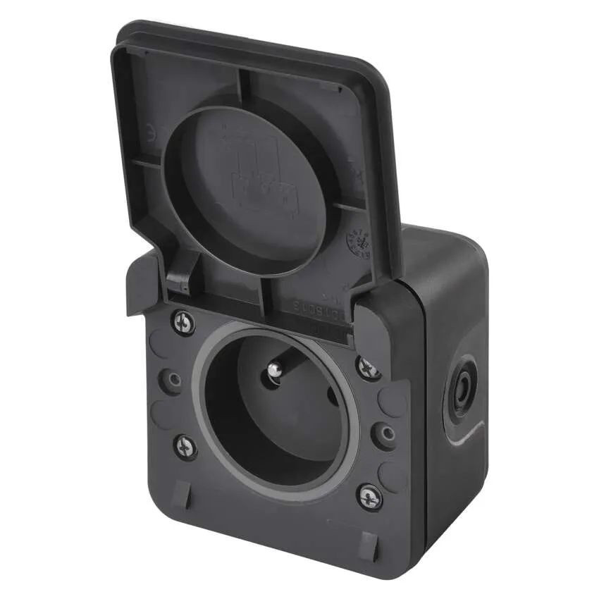 EMOS Šedá voděodolná jednonásobná zásuvka IP55 D730420