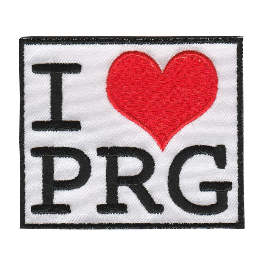 Nášivka nápis I LOVE PRG 7,5x6,3 cm - bílá